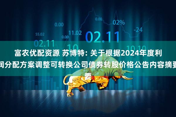 富农优配资源 苏博特: 关于根据2024年度利润分配方案调整可转换公司债券转股价格公告内容摘要