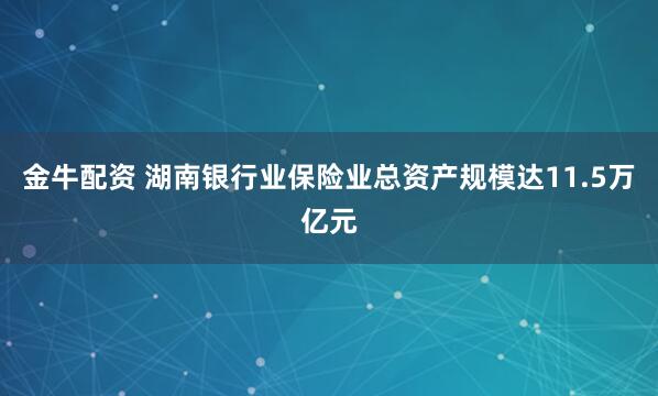 金牛配资 湖南银行业保险业总资产规模达11.5万亿元